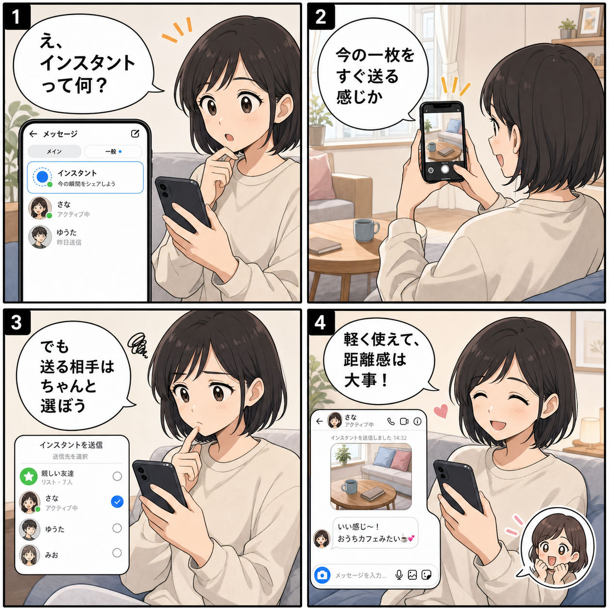 4コマ漫画:インスタントを送る前に確認したいこと