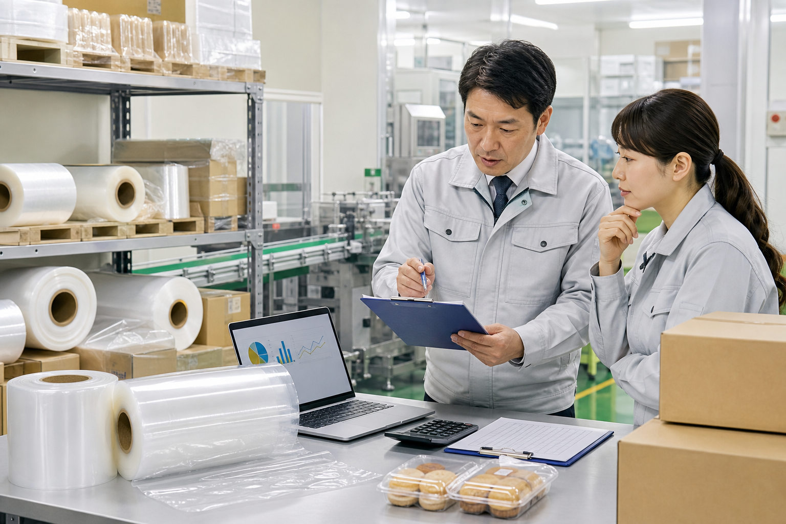 包装資材を確認する食品メーカーの現場