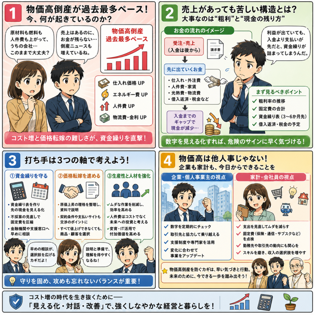 物価高倒産が過去最多ペースの4コマ漫画