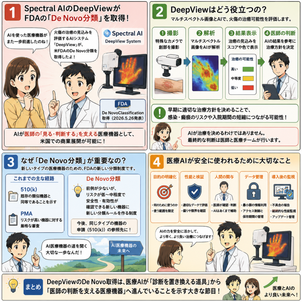 Spectral AIのDeepViewがFDA De Novo分類を取得の4コマ漫画