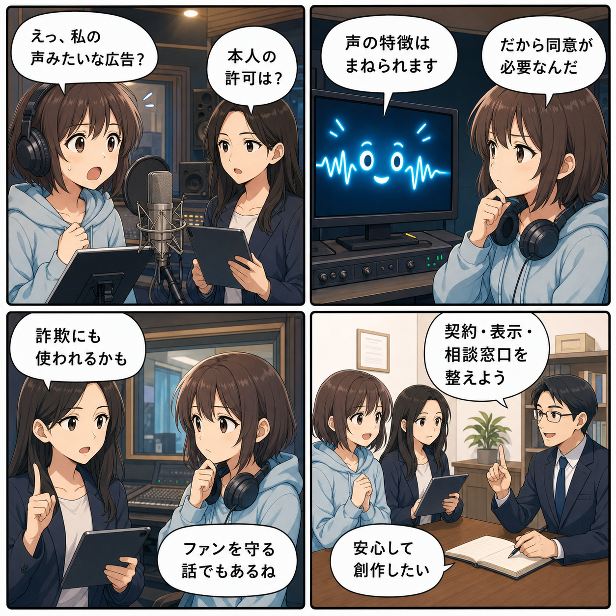 4コマ漫画:AI声マネと同意の境界線