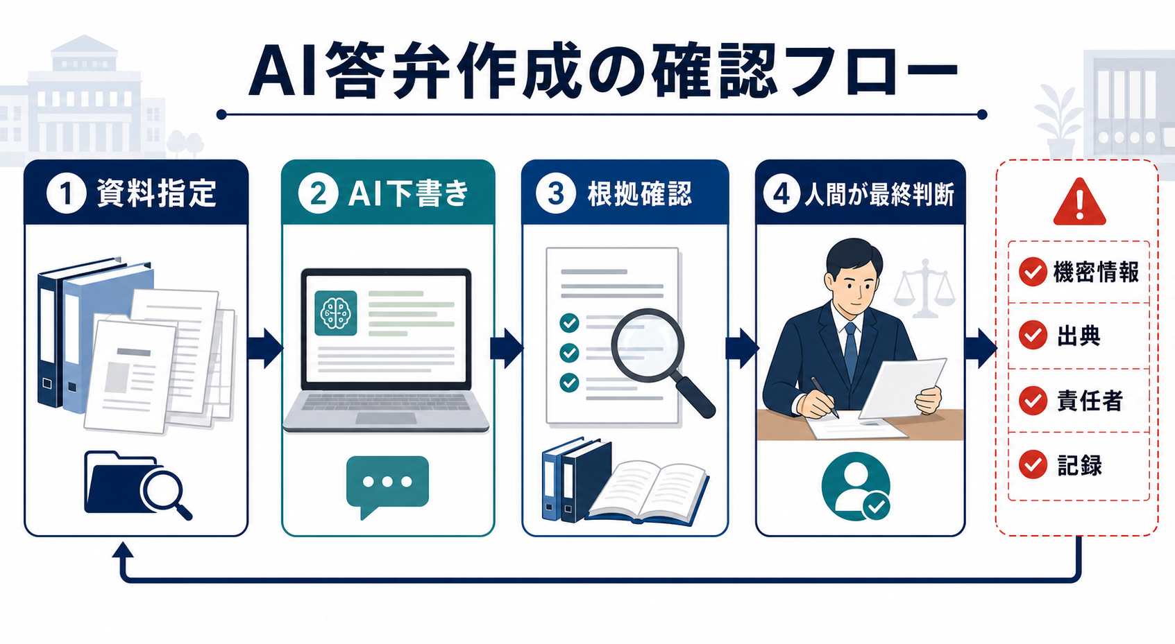 図解:AI答弁作成の確認フロー