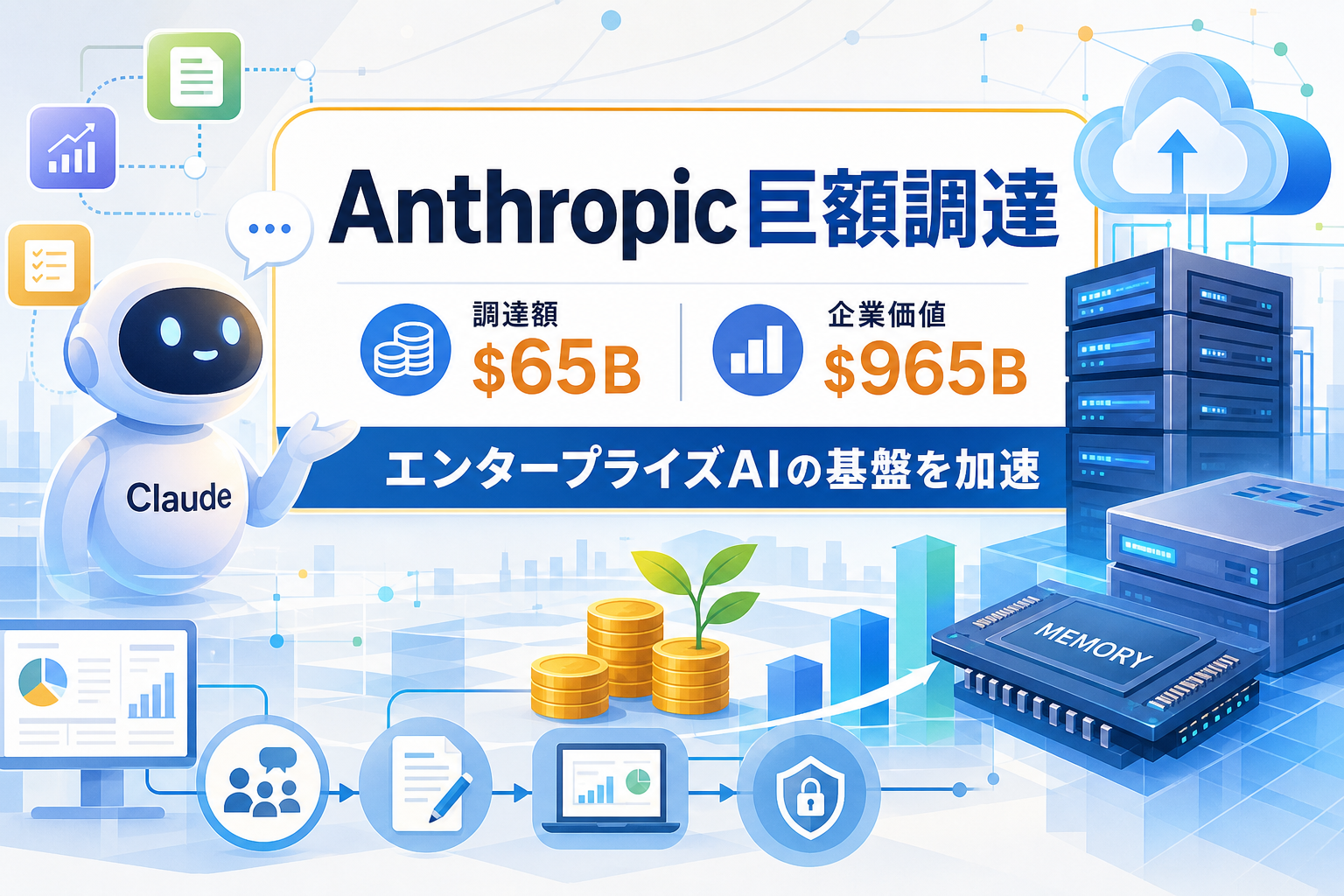 Anthropic巨額調達と企業AI基盤のイメージ