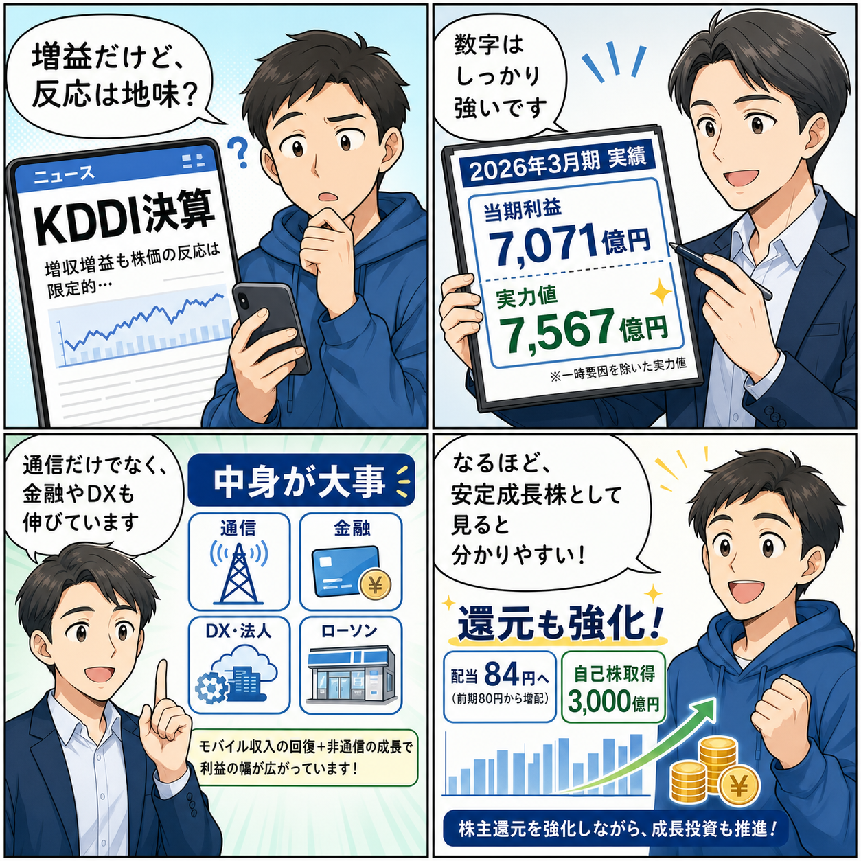 KDDI決算の導入4コマ漫画