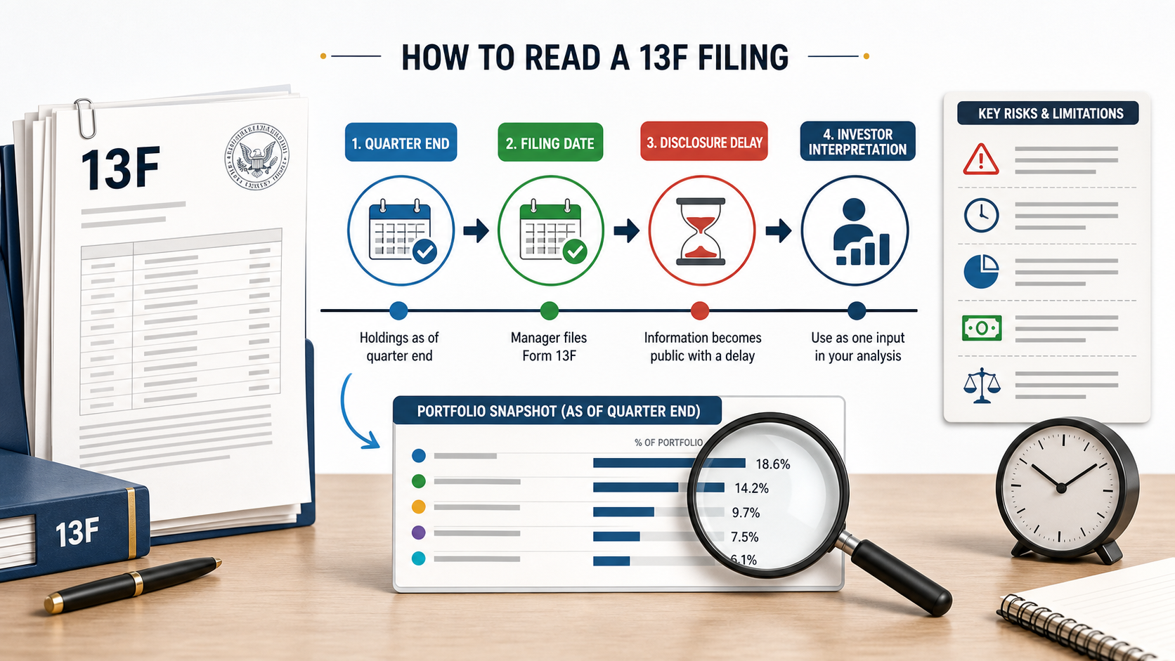 13F開示の読み方を示すタイムライン図