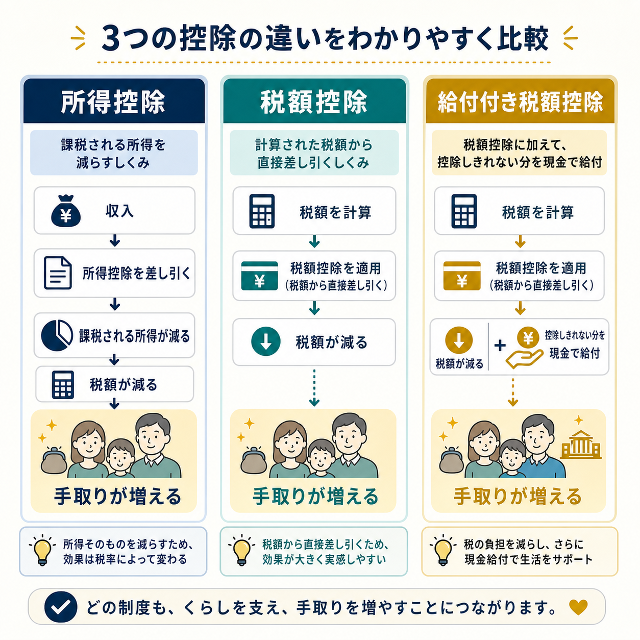 図解:所得控除と税額控除と給付付き税額控除の違い