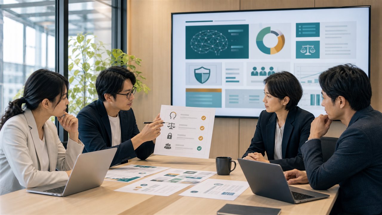 会議室でAIリスクを確認する企業チーム