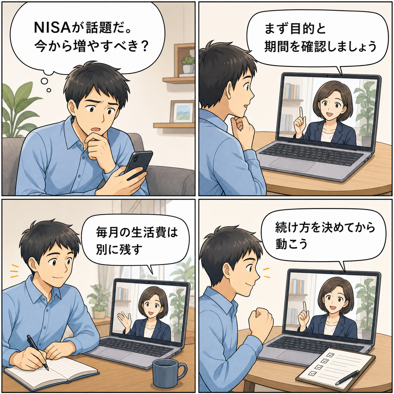 NISAと株高局面を読む4コマ漫画