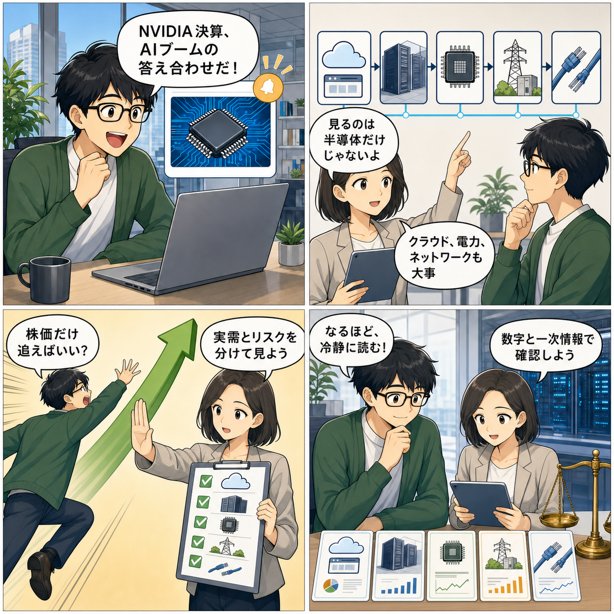 AIインフラ決算を読む4コマ漫画