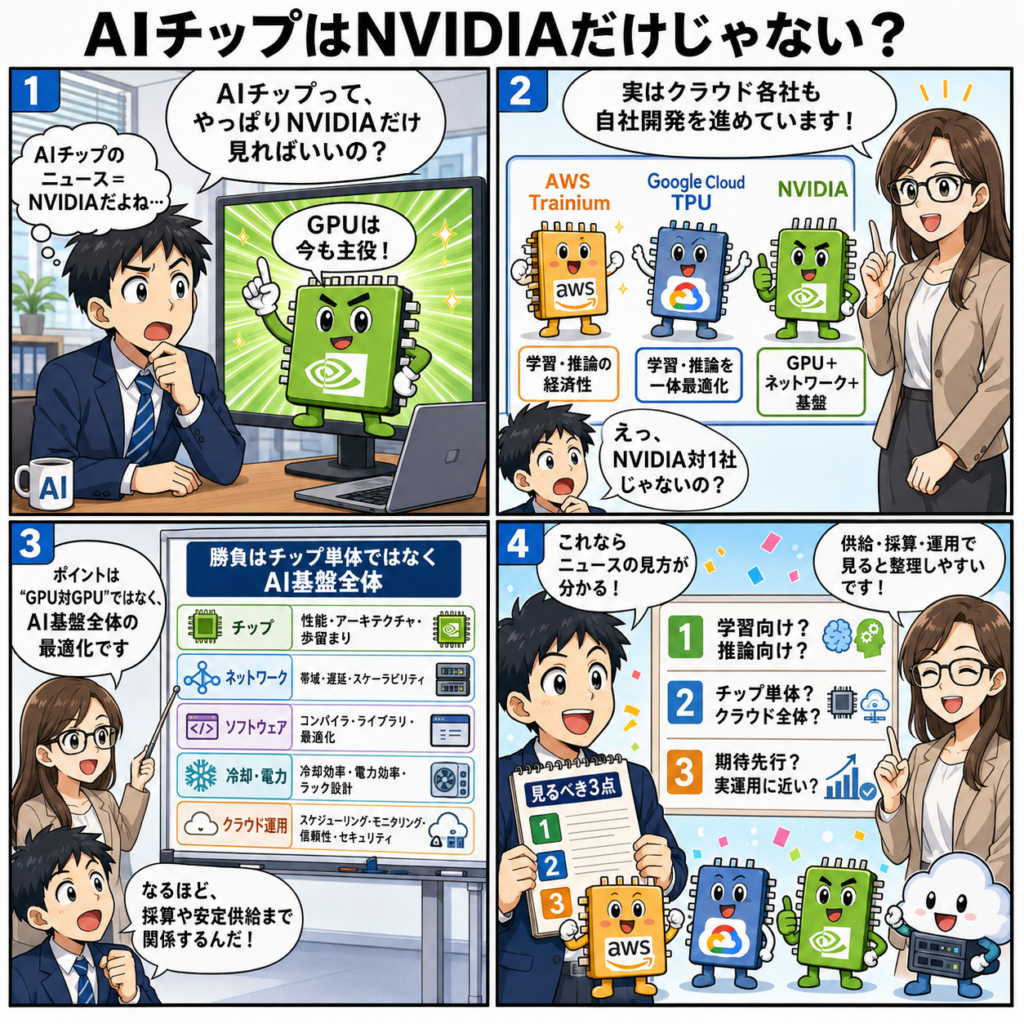 AIチップはNVIDIAだけではない?の4コマ漫画