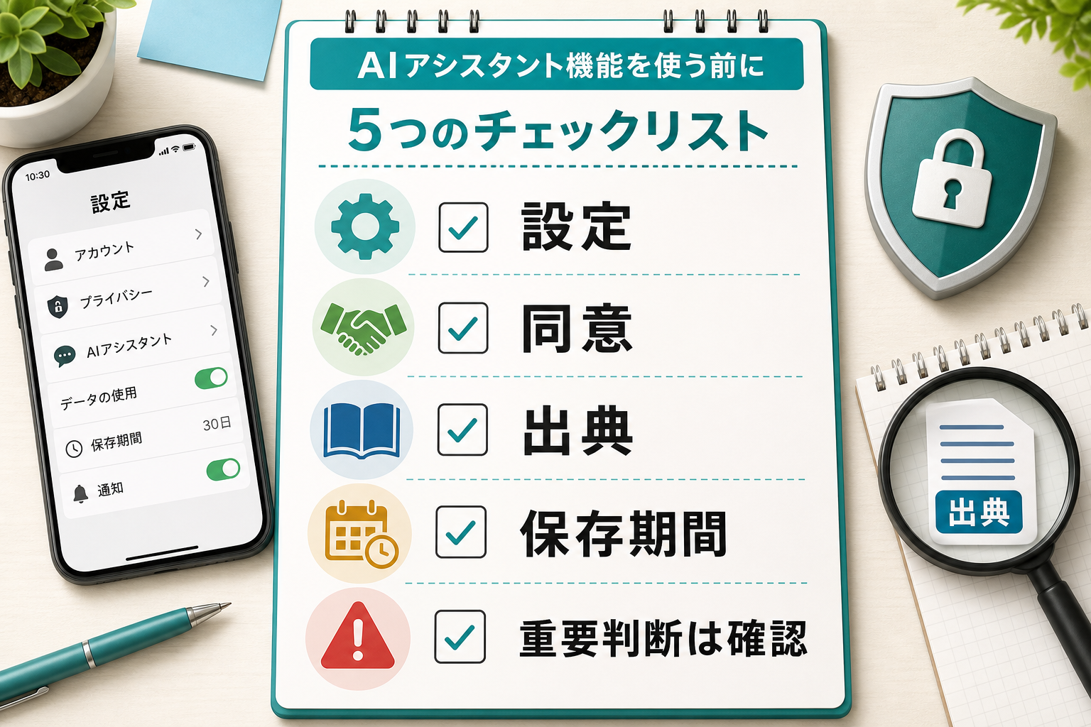 AIアシスタント利用前に確認したい設定と出典のチェックリスト
