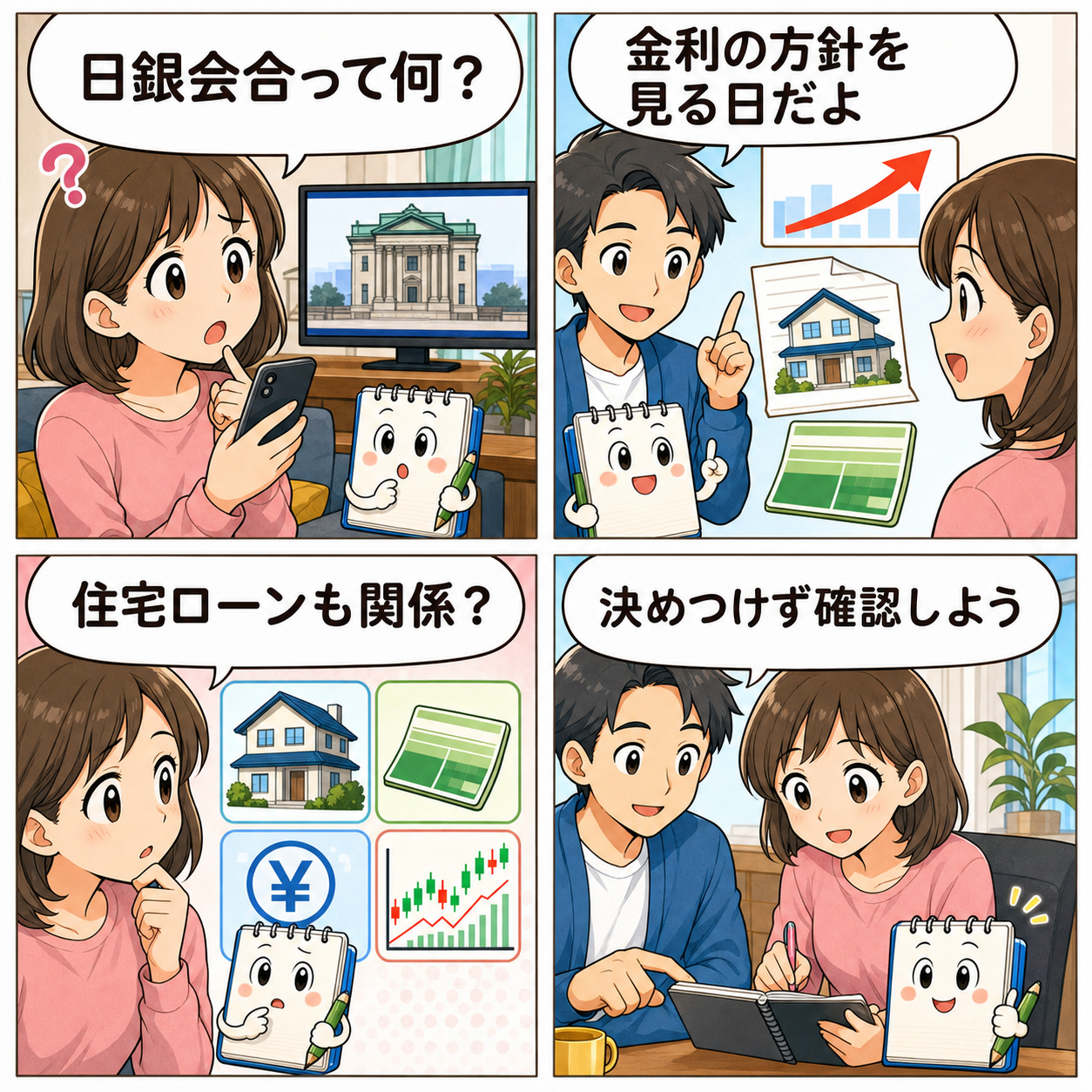 日銀6月会合を家計目線で整理する4コマ漫画
