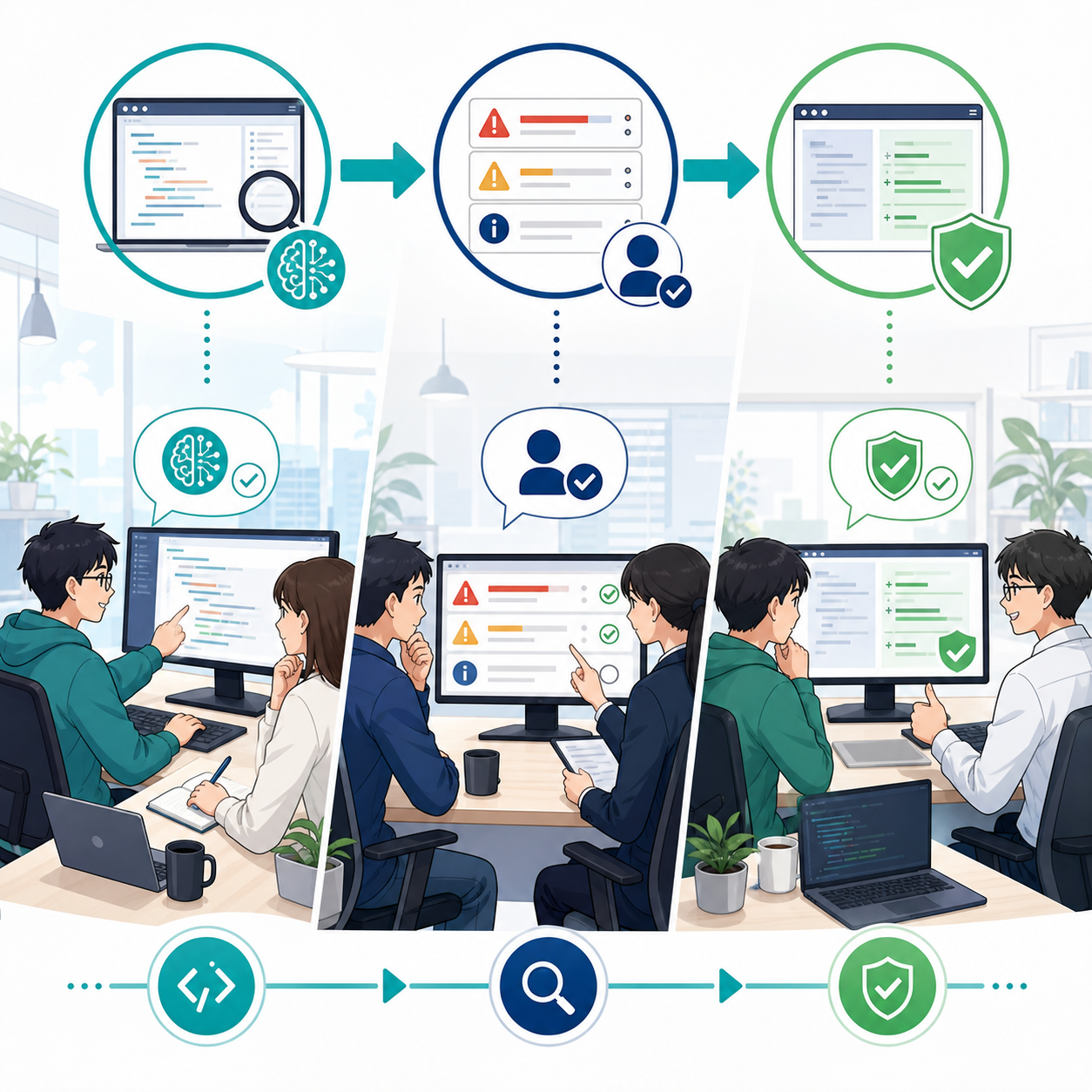 AIが脆弱性候補を見つけ人間が修正を検証する作業フロー