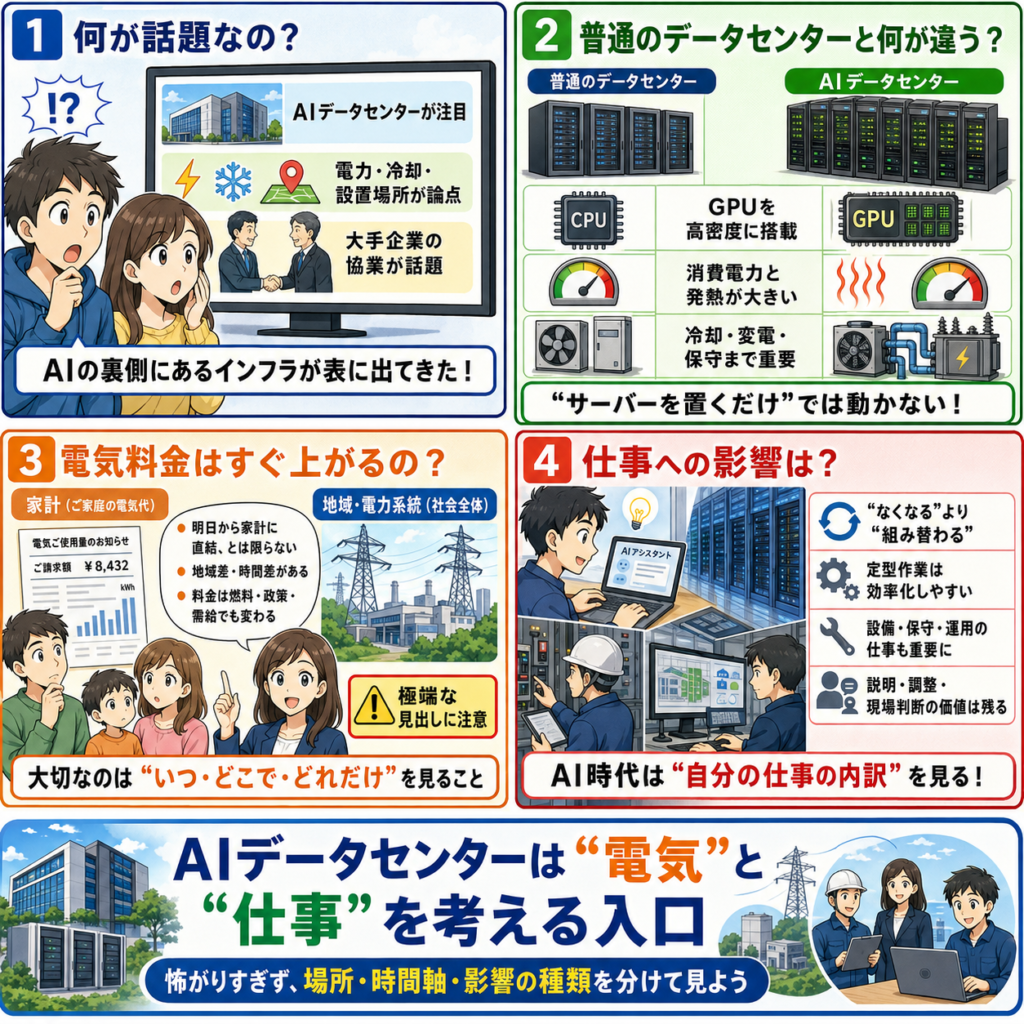 AIデータセンターとは何かの4コマ漫画