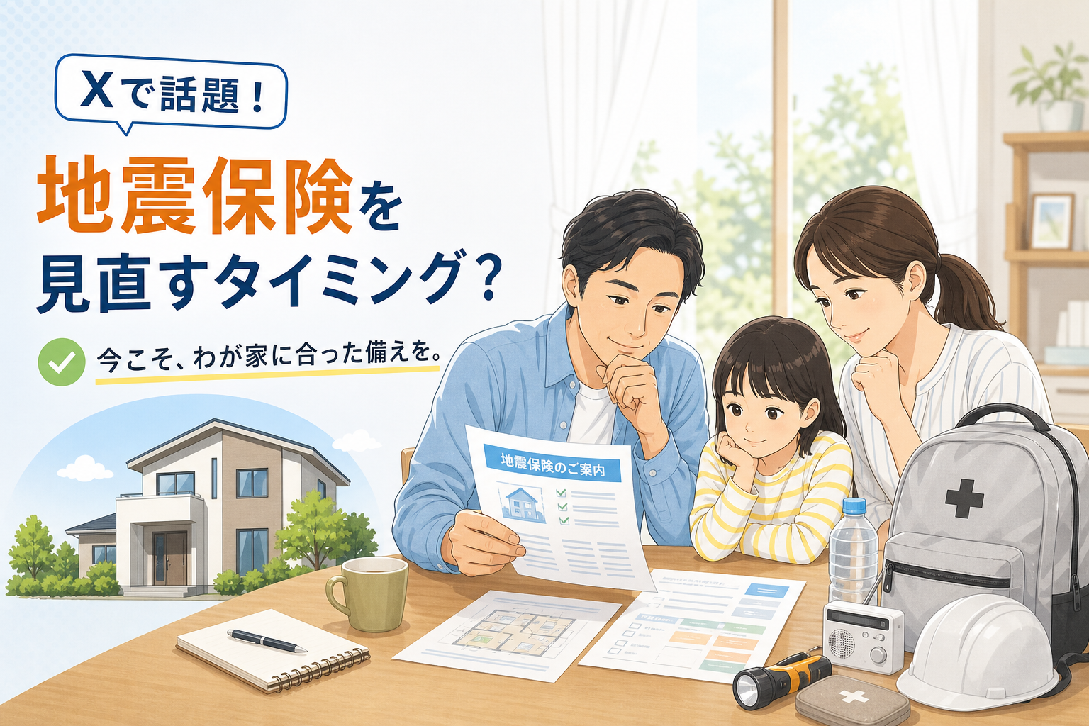 地震保険の見直しを家族で確認するイメージ