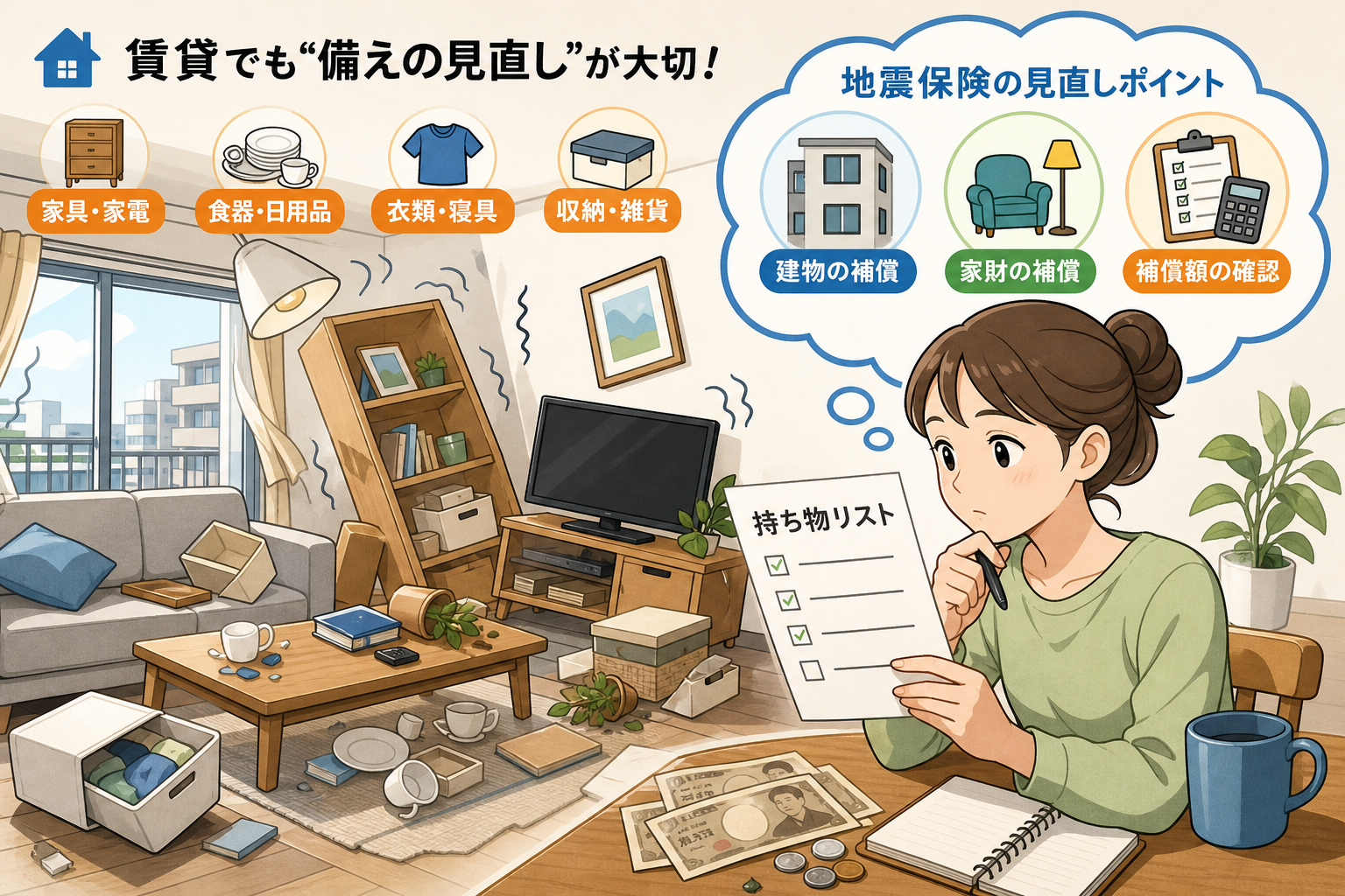 賃貸住宅で家財の見直しを考える人物のイメージ