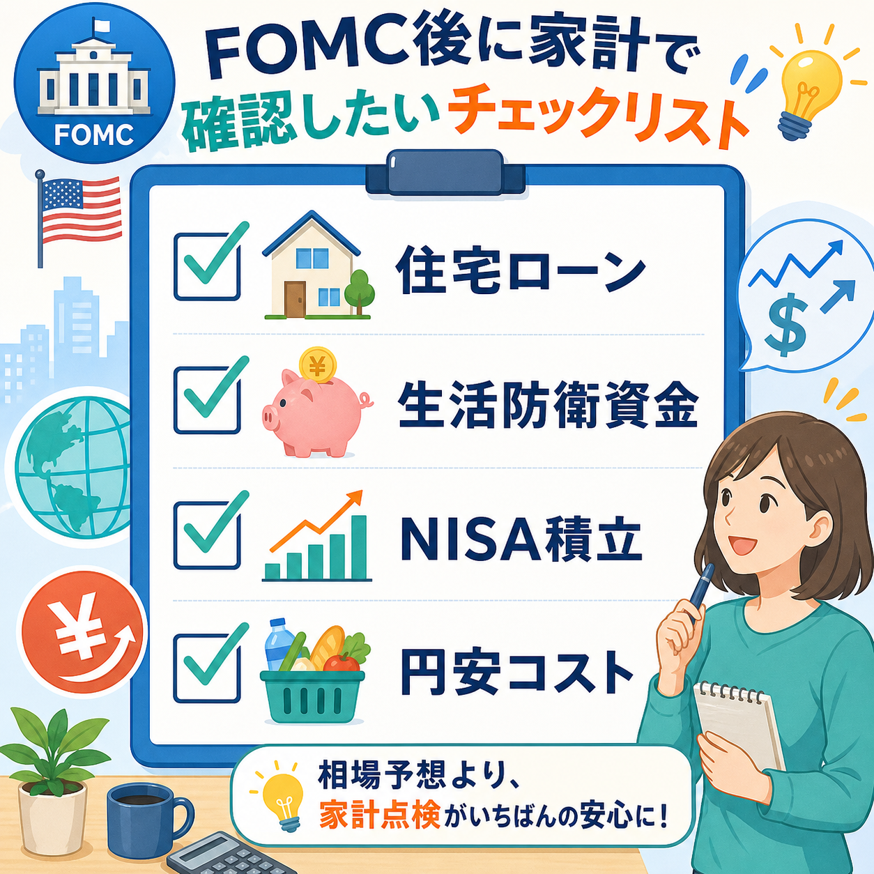 金利見通し別に家計で確認したい項目をまとめた図