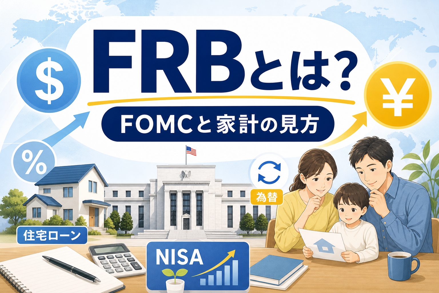 FRBとFOMCが家計に与える影響を示すアイキャッチ画像