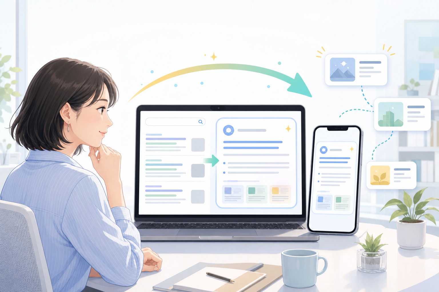 Google AI Modeで検索が会話型に変わるイメージ