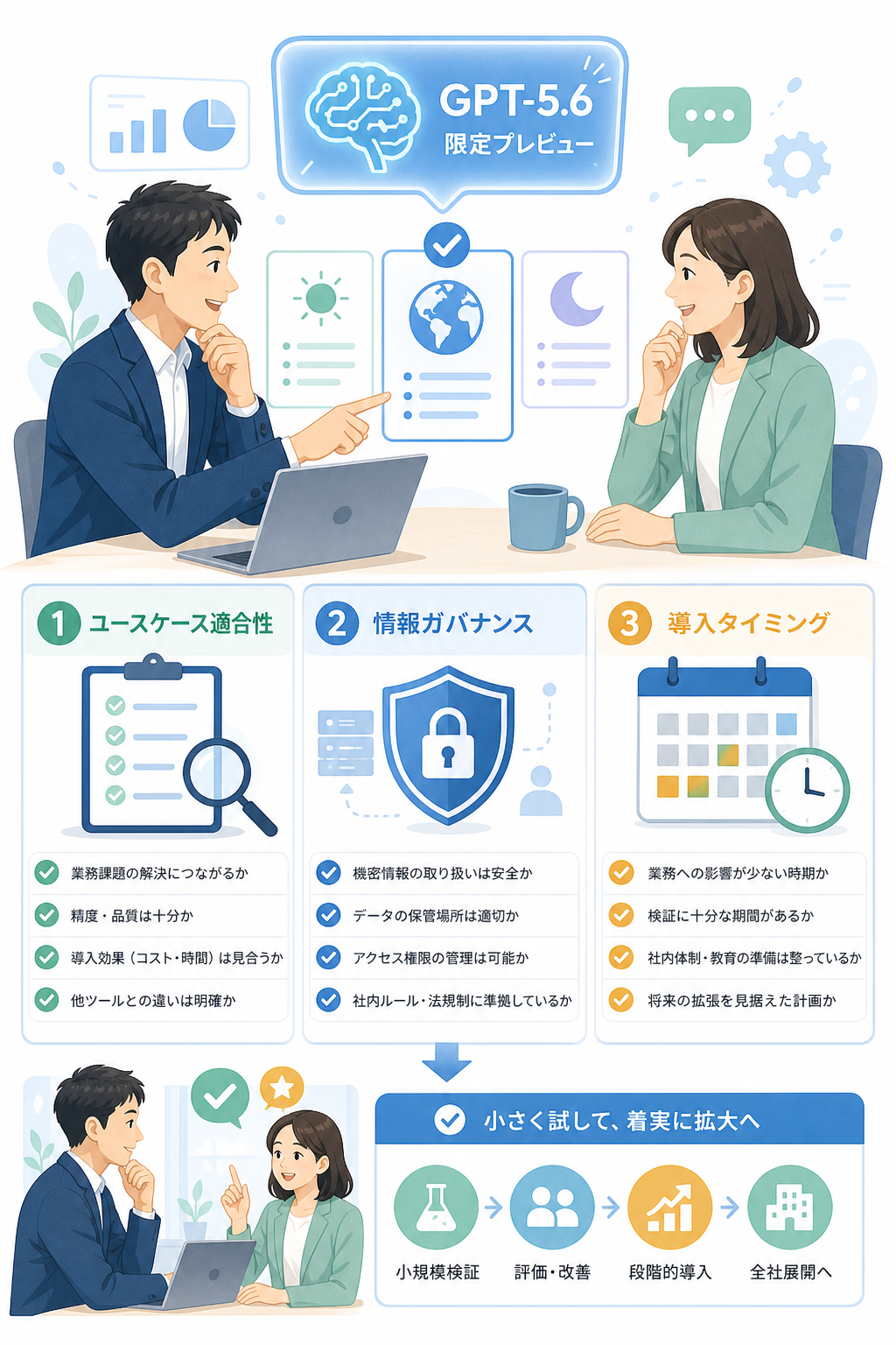 話題性ではなく用途と情報管理でAI導入を判断する比較イメージ