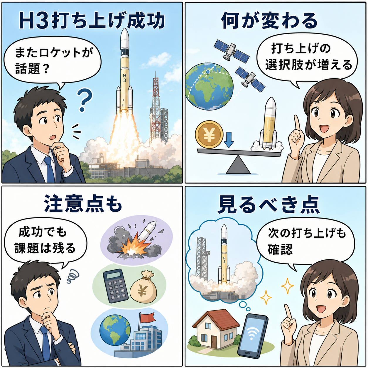 H3ロケットの話題を4コマで説明する漫画