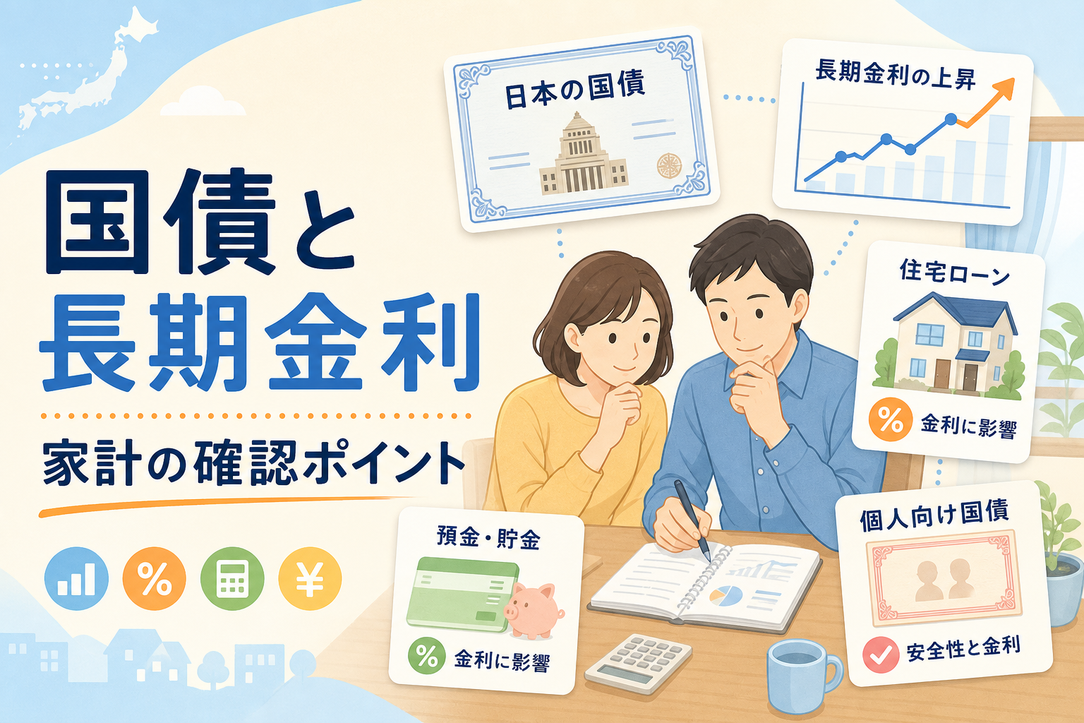国債と長期金利が家計に与える影響を示すアイキャッチ