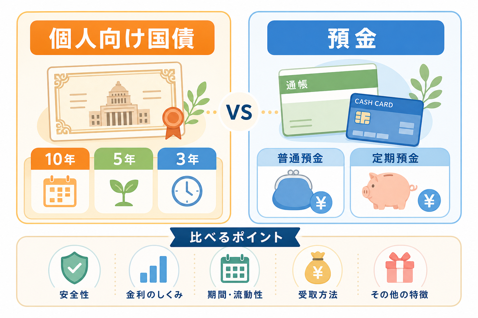 個人向け国債と預金の違いを示す比較図
