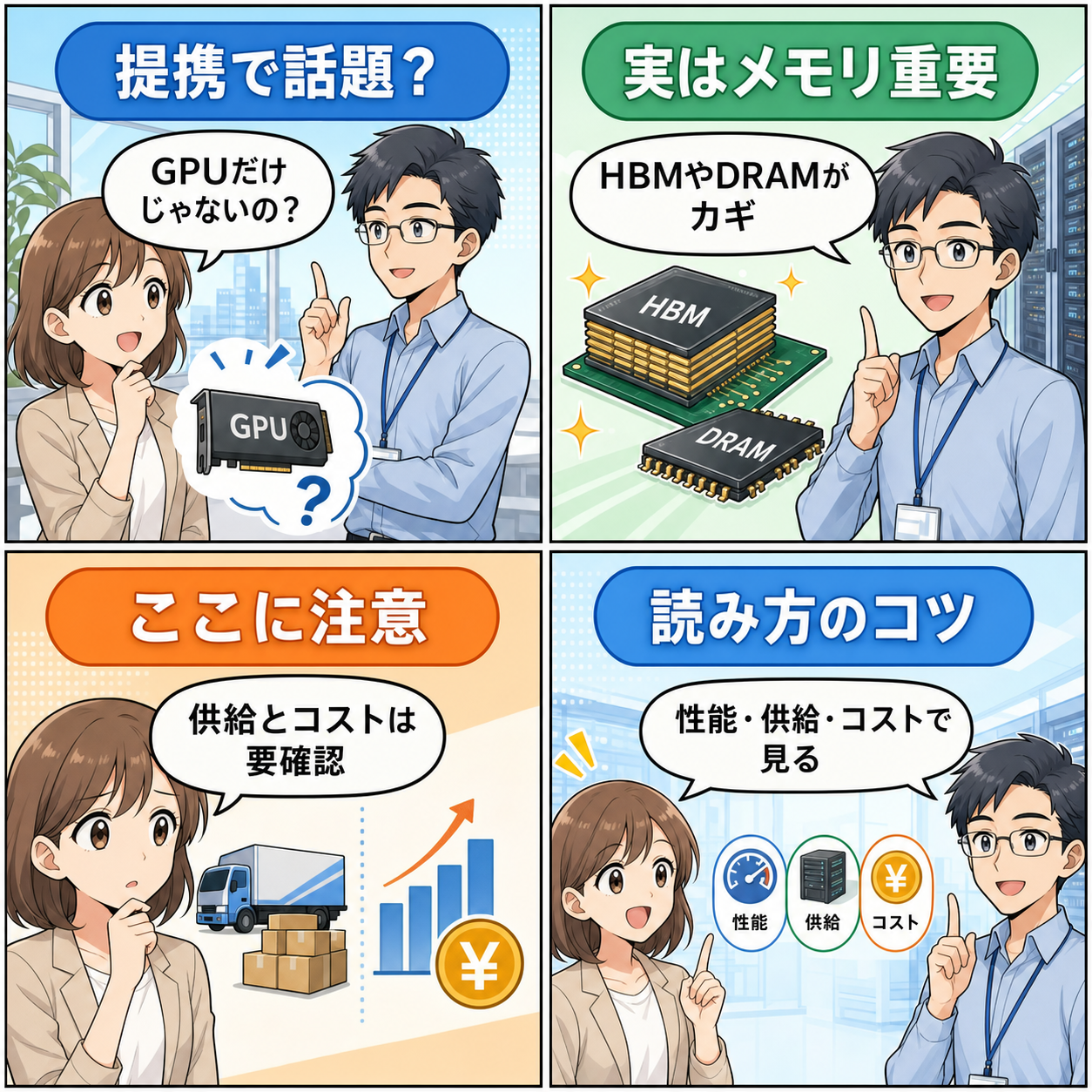 MicronとAnthropicの提携をきっかけにAIメモリの役割をやさしく整理する4コマ漫画