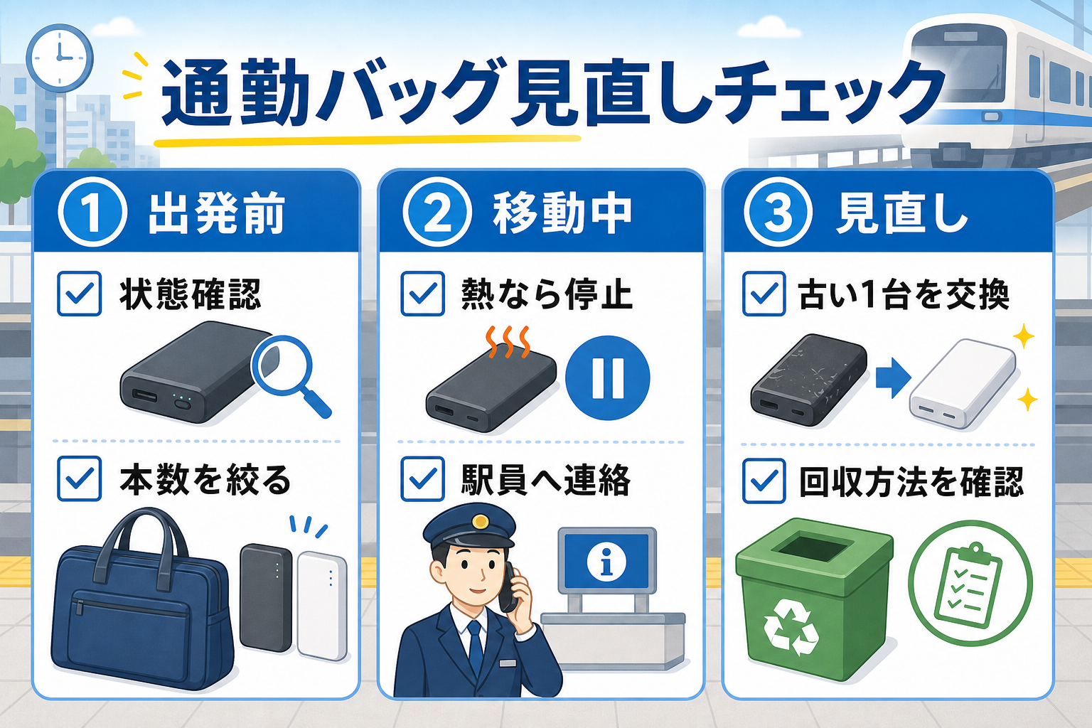 通勤バッグと買い替え判断を整理したモバイルバッテリー見直しイメージ