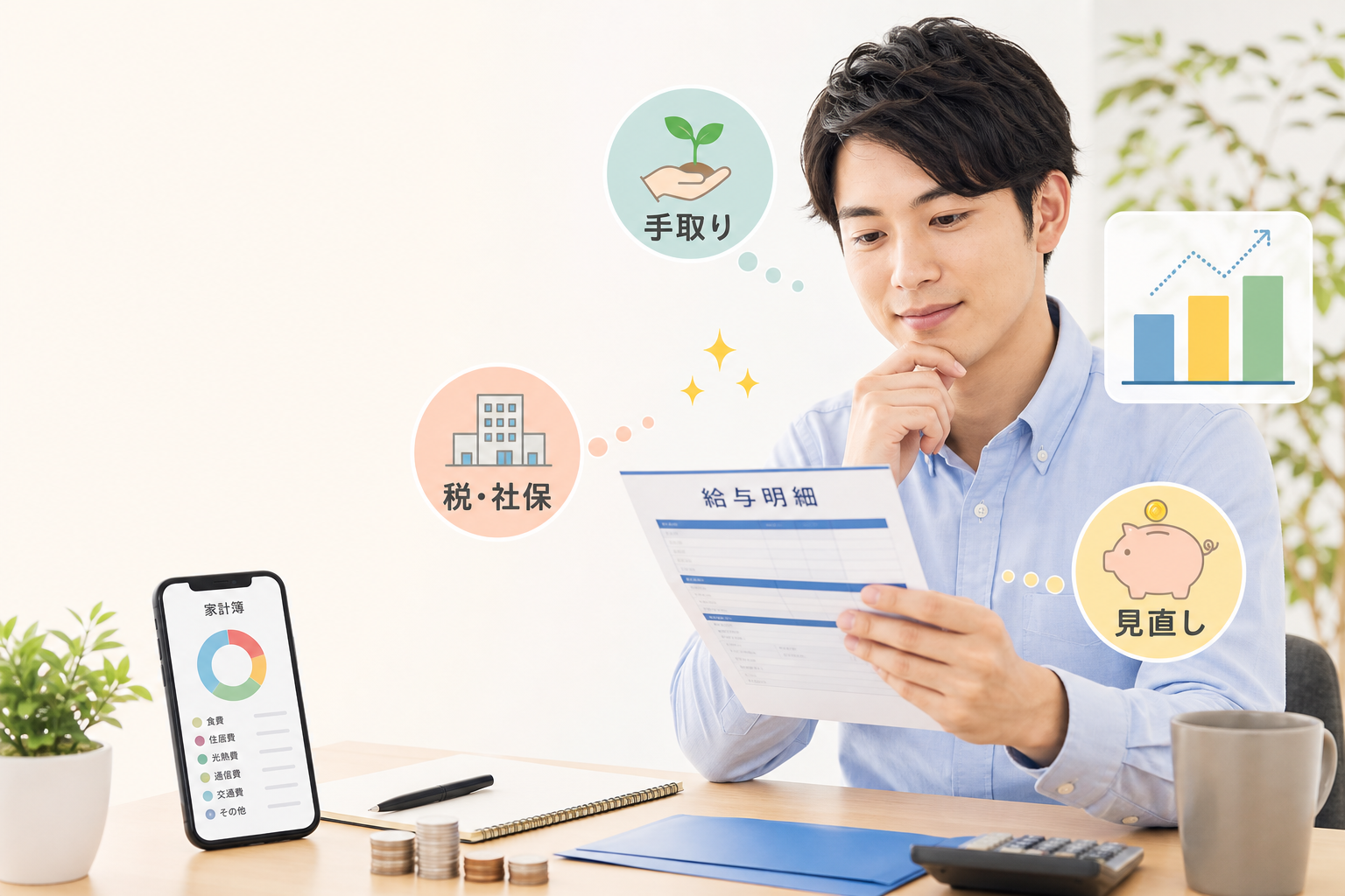 給与明細を見て税負担を確認する単身会社員