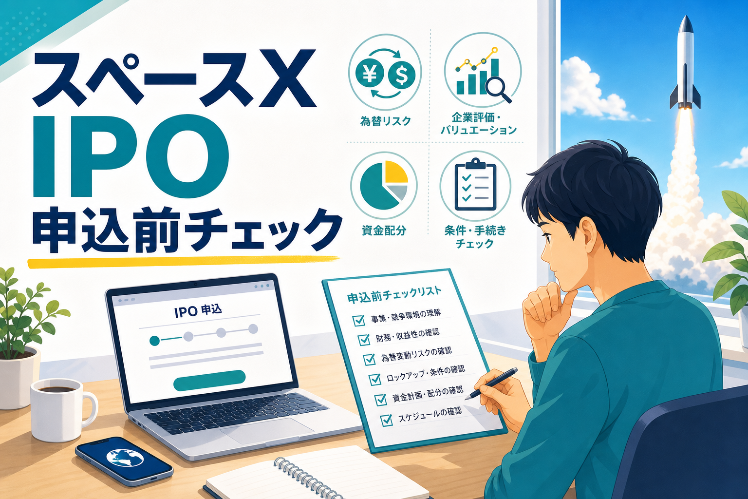 スペースX IPOの申込前チェックをする投資家