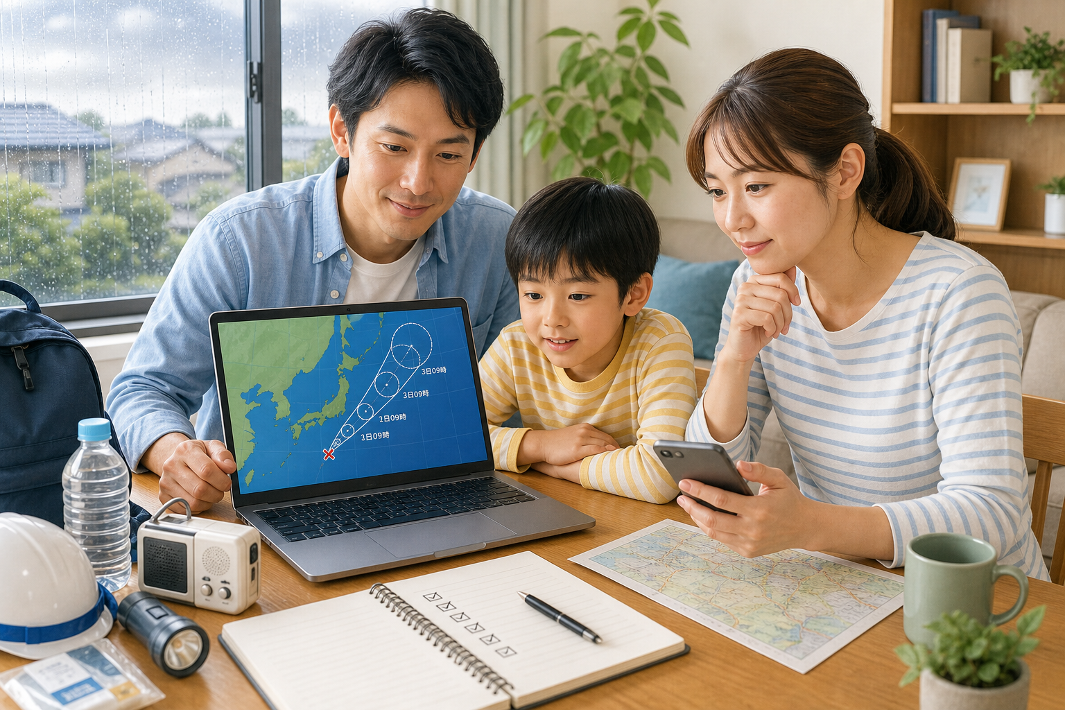 熱帯低気圧の進路確認と家庭の備えを表したアイキャッチ画像