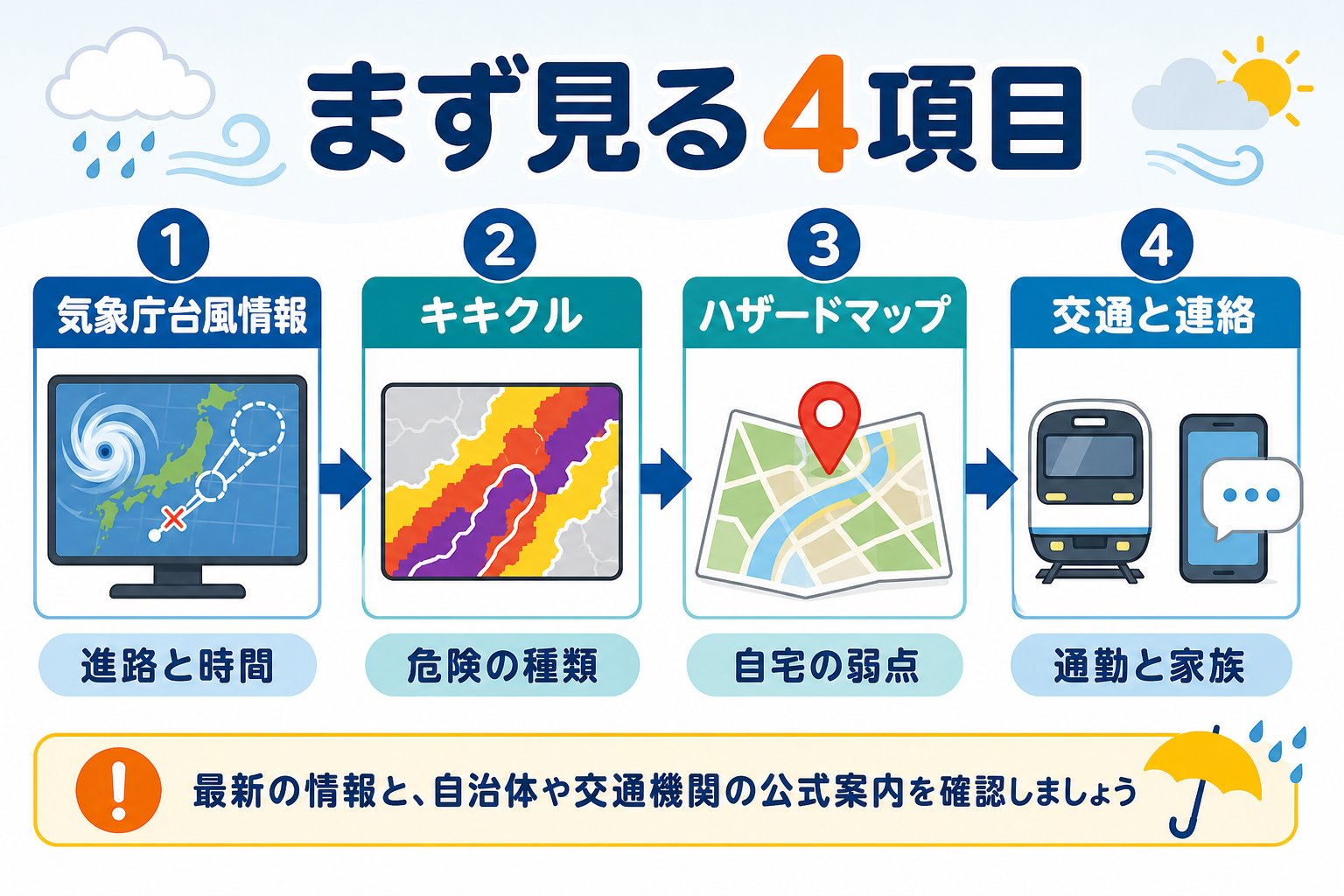 熱帯低気圧から台風情報確認までの流れを示した図