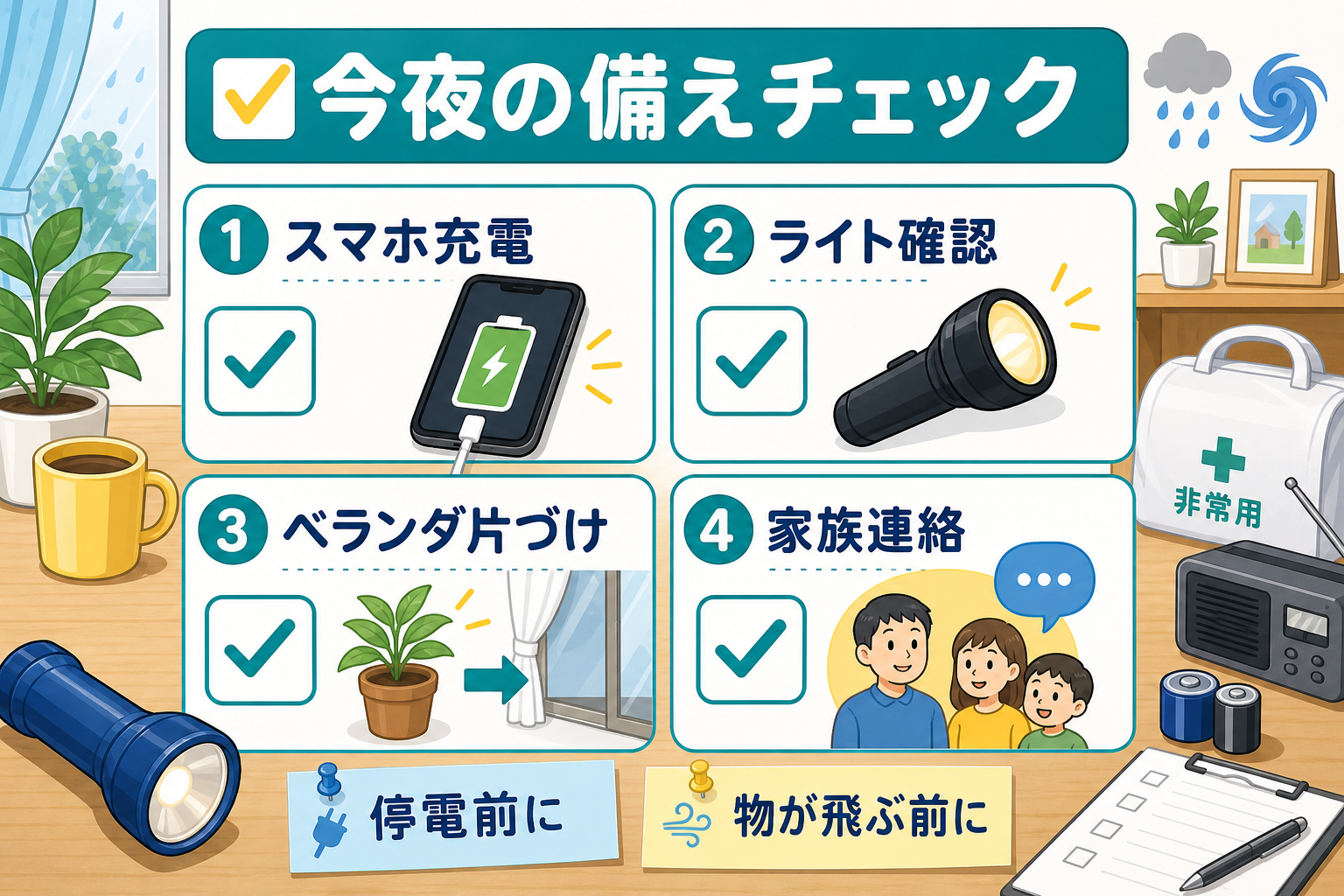 熱帯低気圧が気になる日に家庭で確認したい備えのチェックリスト