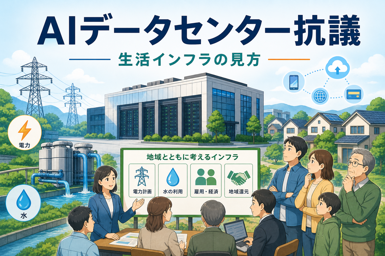 AIデータセンター抗議と生活インフラの論点を示すアイキャッチ