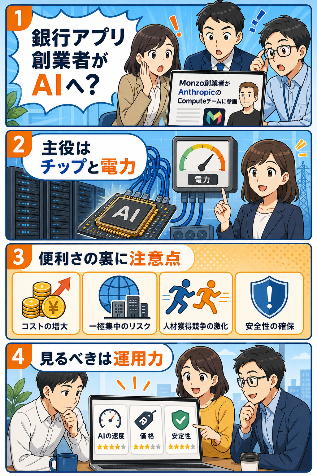 Anthropicの計算資源チーム強化を4コマで整理した図解