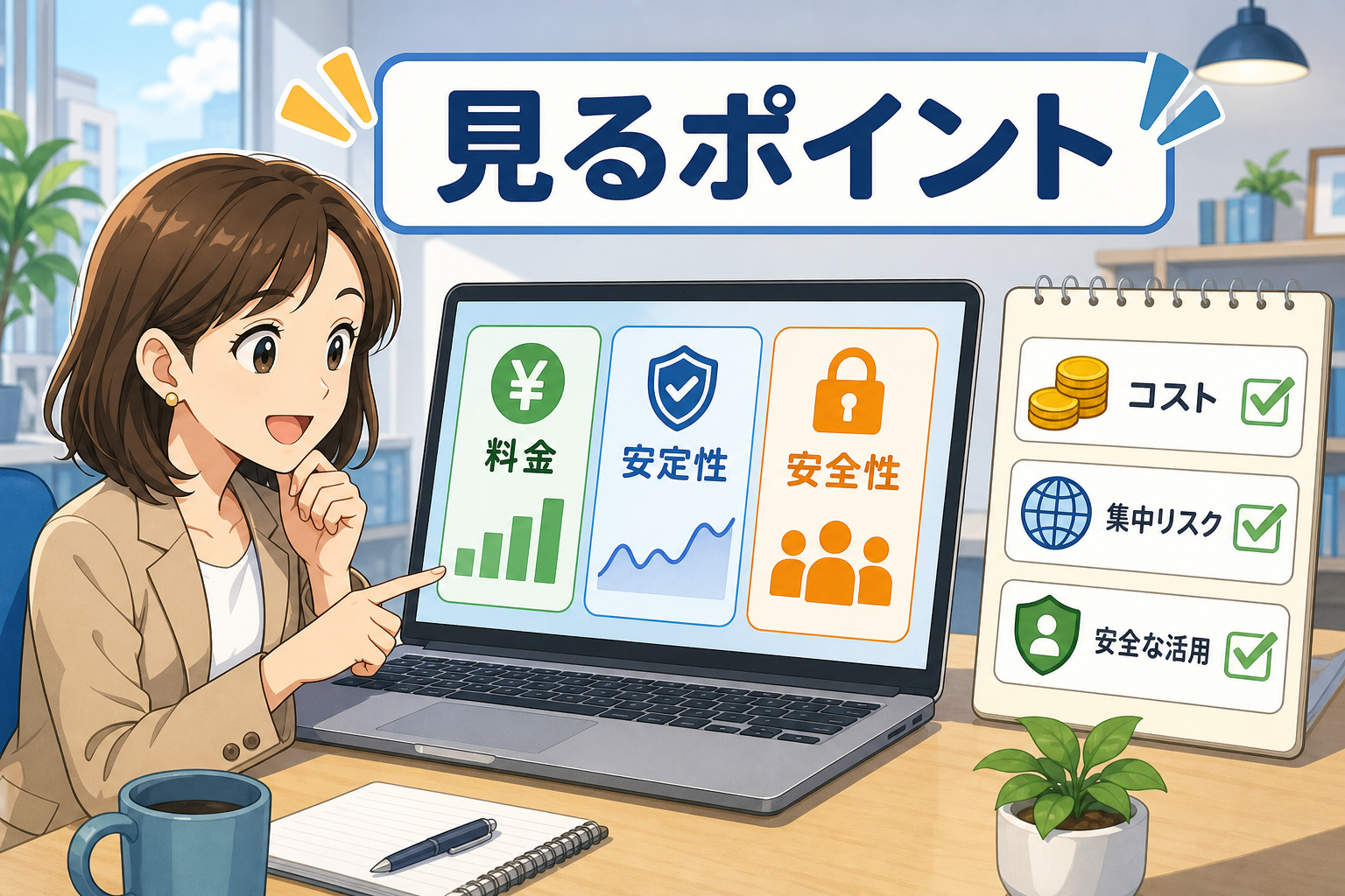 料金と安定性と安全性の3点を確認する読者向けチェック図解