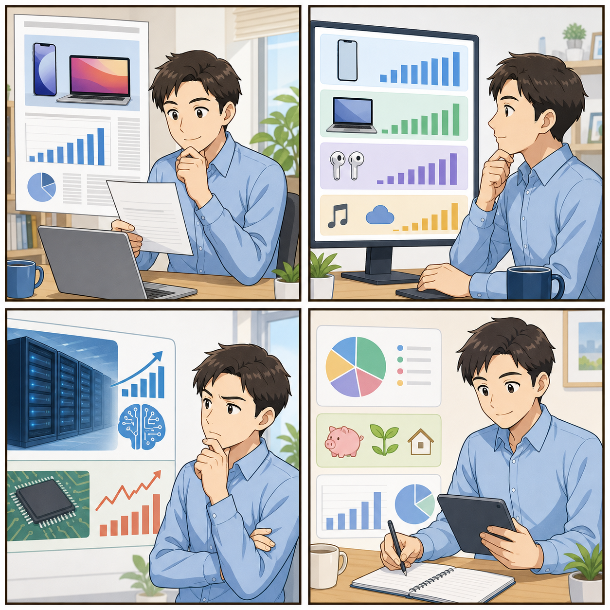 Apple決算とAI投資を家計目線で確認する4コマ漫画