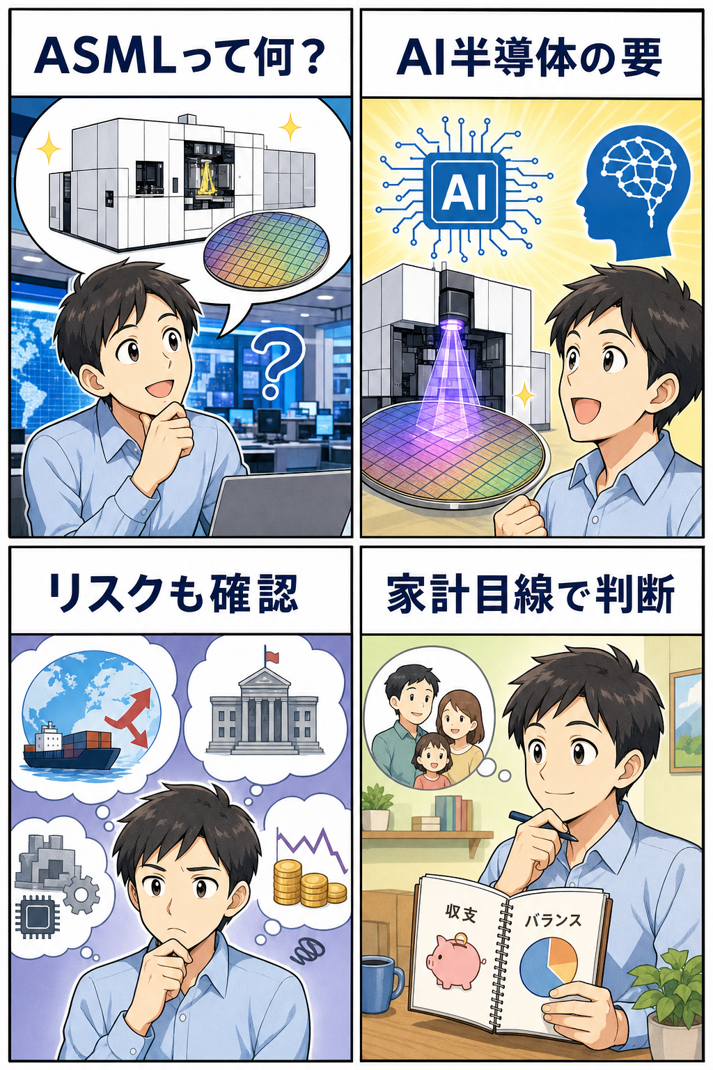 ASMLとAI半導体製造装置の見方を説明する4コマ漫画