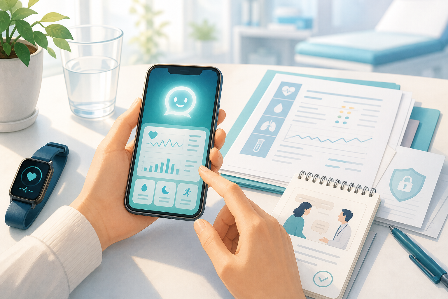 健康記録とスマホでChatGPT Healthを考えるイメージ