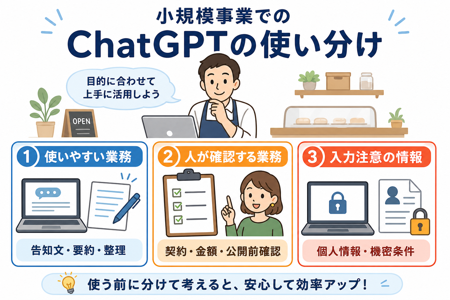 小規模事業者が導入前に確認したい業務と注意点の整理図