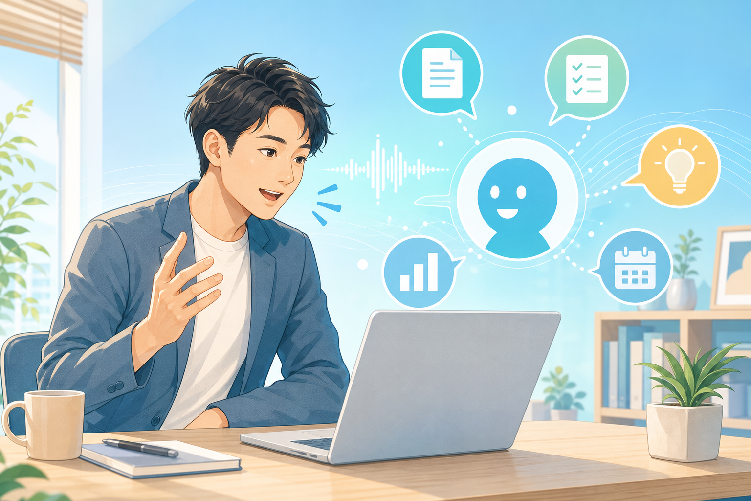 デスクトップでChatGPT Voiceを使う仕事風景のアイキャッチ