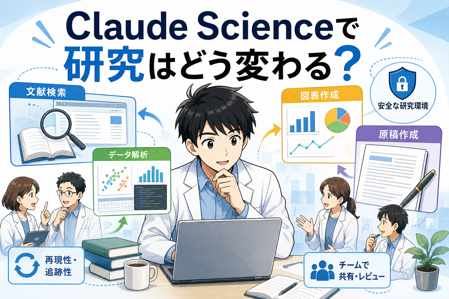 Claude Scienceで研究の流れがつながる様子を示したアイキャッチ画像