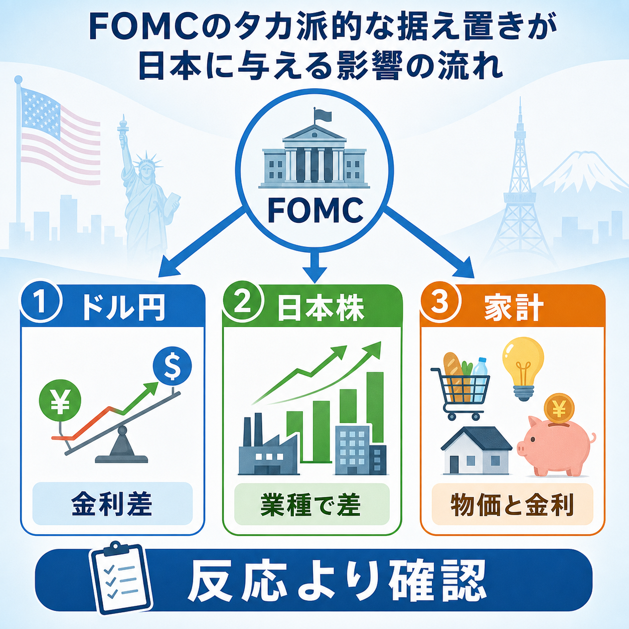 ドル円と日本株への波及経路を家計目線で整理した図