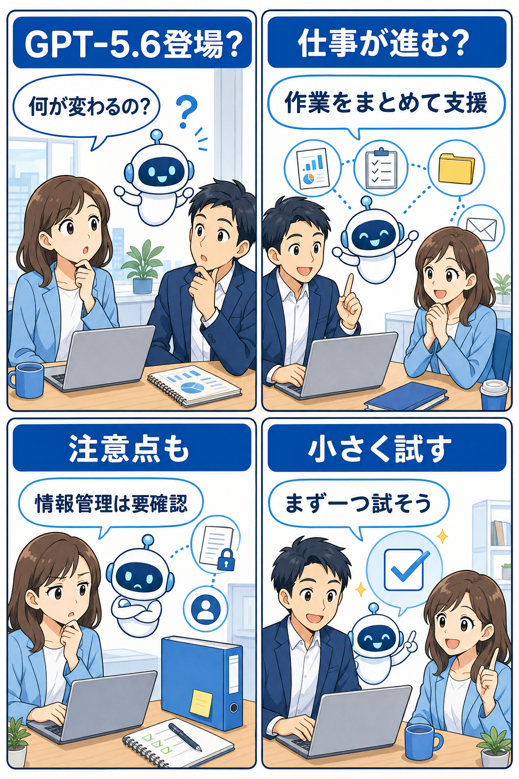 GPT-5.6とChatGPT Workの使い分けを考える4コマ漫画