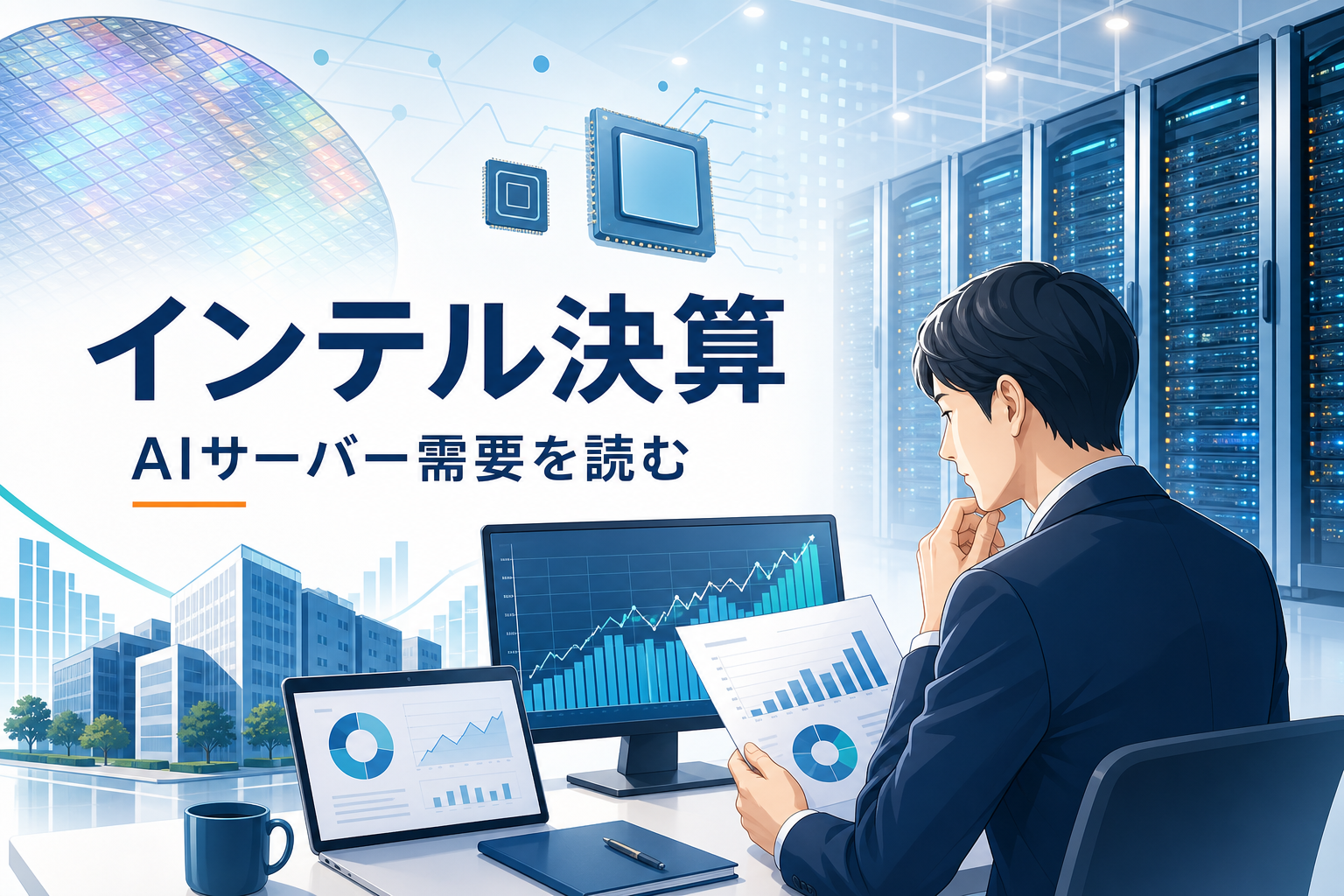 インテル決算とAIサーバー需要を確認する読者とデータセンター