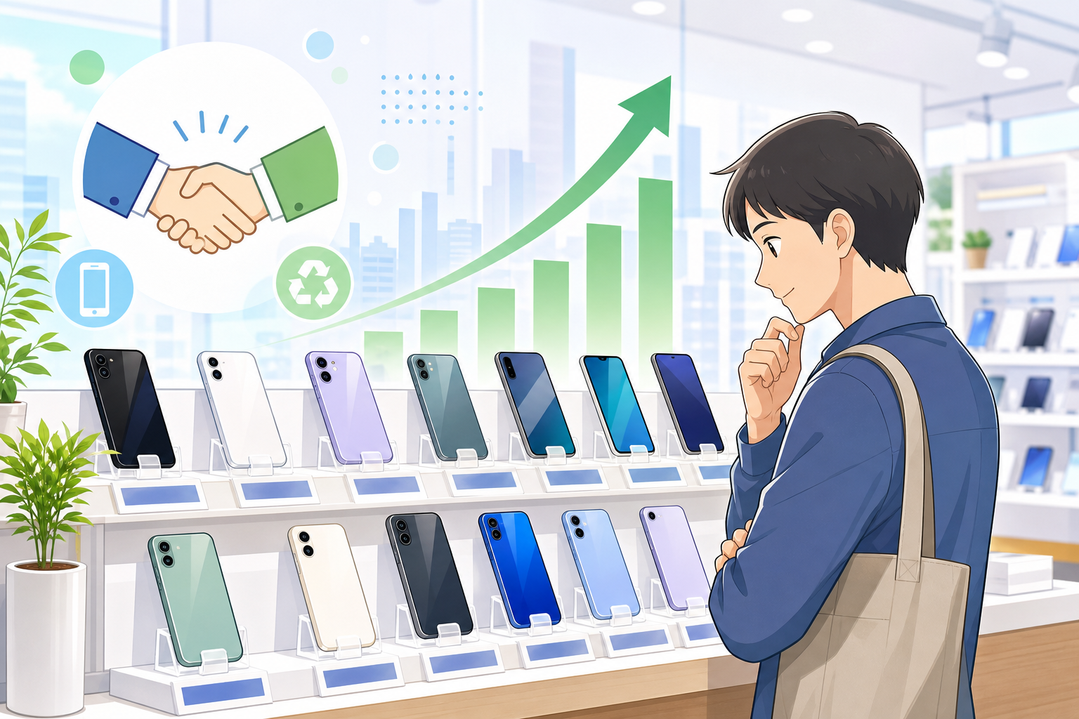 丸紅とイオシスの動きから中古スマホ市場の広がりを表したアイキャッチ