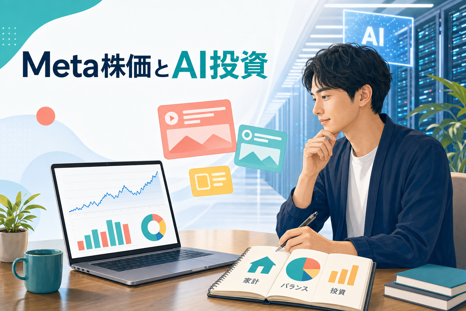 Meta株価とAI投資を確認する読者のアイキャッチ