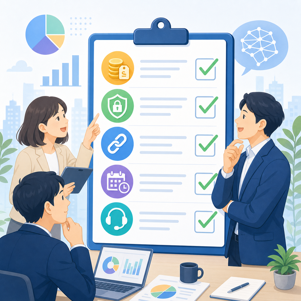 企業AI導入の確認項目を話し合うチーム