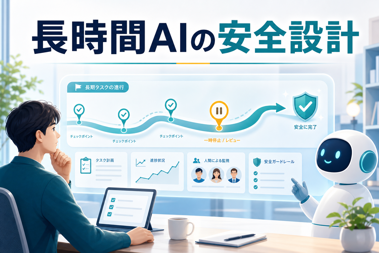 長時間AIの安全設計を示すダッシュボード画像